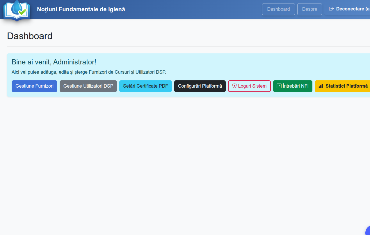 Captură ecran — Dashboard Administrator